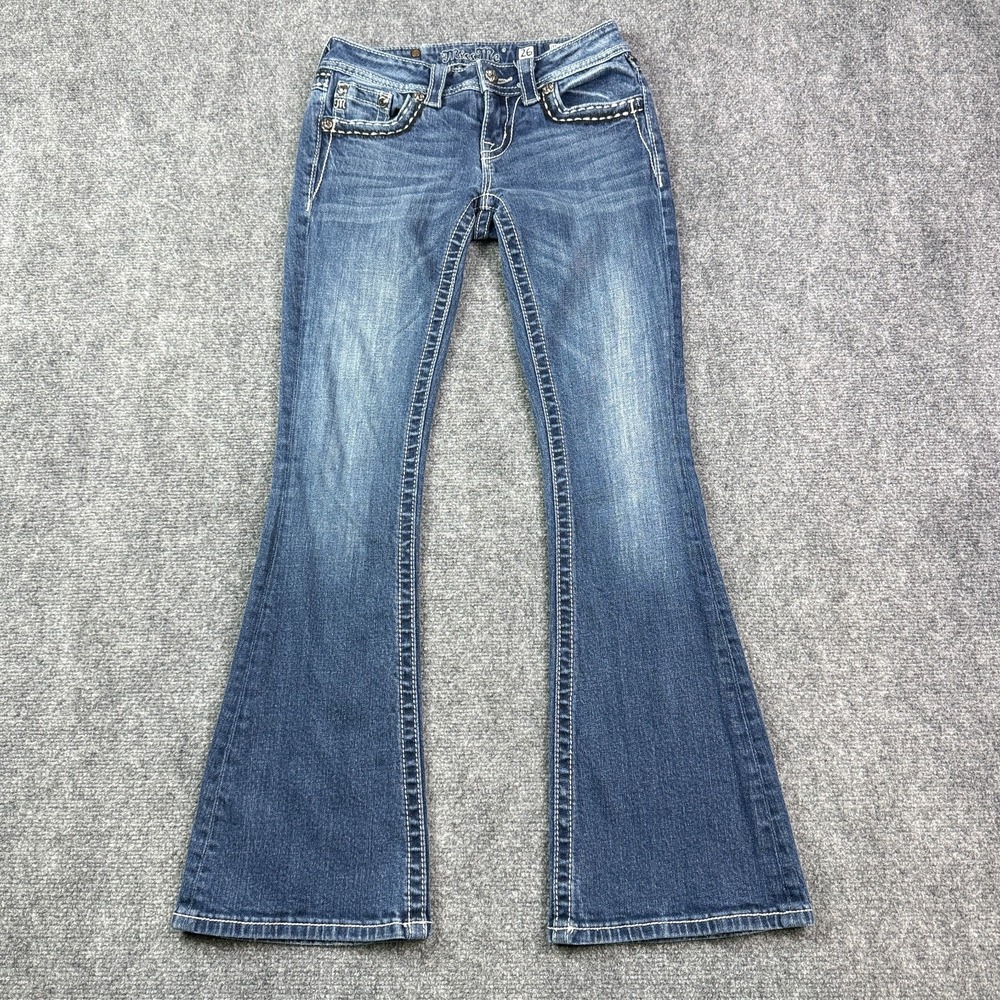Miss Me Womens Flare Jeans 26 JE5686FR Low Rise Rhinestone Y2K Buckle Bling